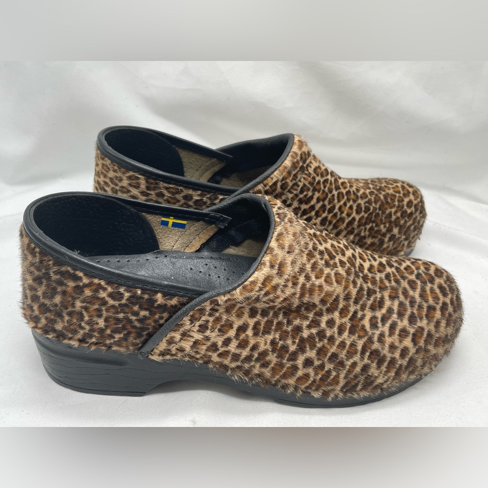 Bjork Shoes Swedish Clogs W  Sz US 10/11 EU 41/42 Leopard Animal Print